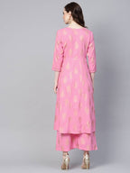 Yufta Women Pink & Golden Printed Kurta with Palazzo | Grab2Buy