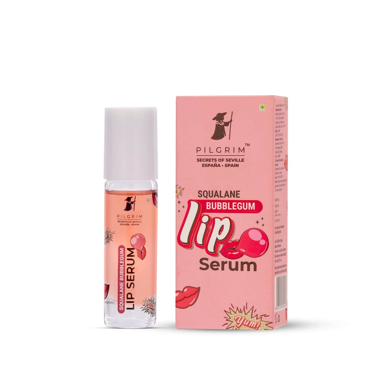 Pilgrim Spanish Lip Serum (Bubblegum) with Roll-on For Visibly Plump Lips, Hydrating Lip Serum For Dark Lips | Grab2Buy