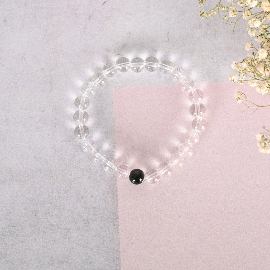 NVR Men & Women Transparent Beaded Elasticated Bracelet | Grab2Buy