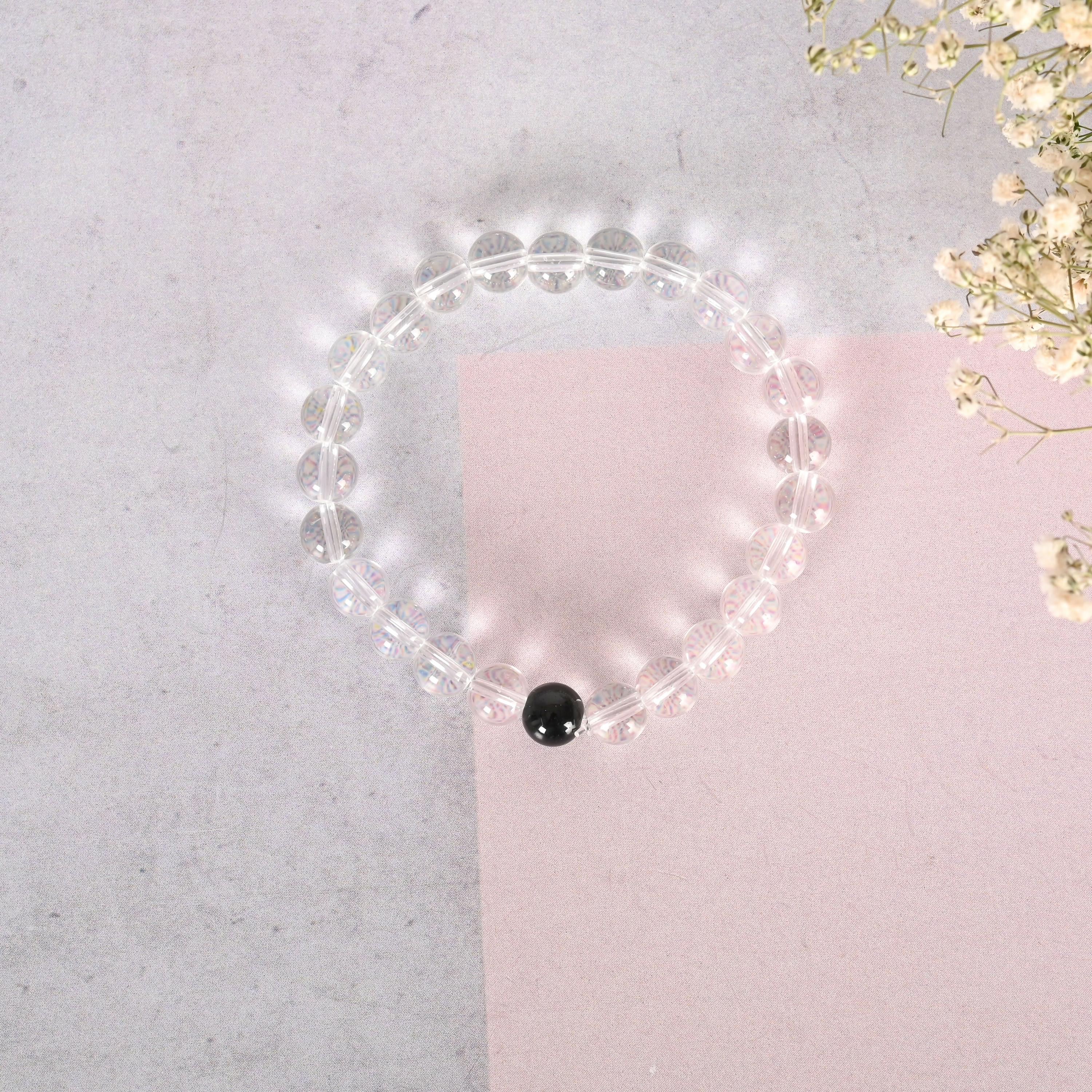 NVR Men & Women Transparent Beaded Elasticated Bracelet | Grab2Buy