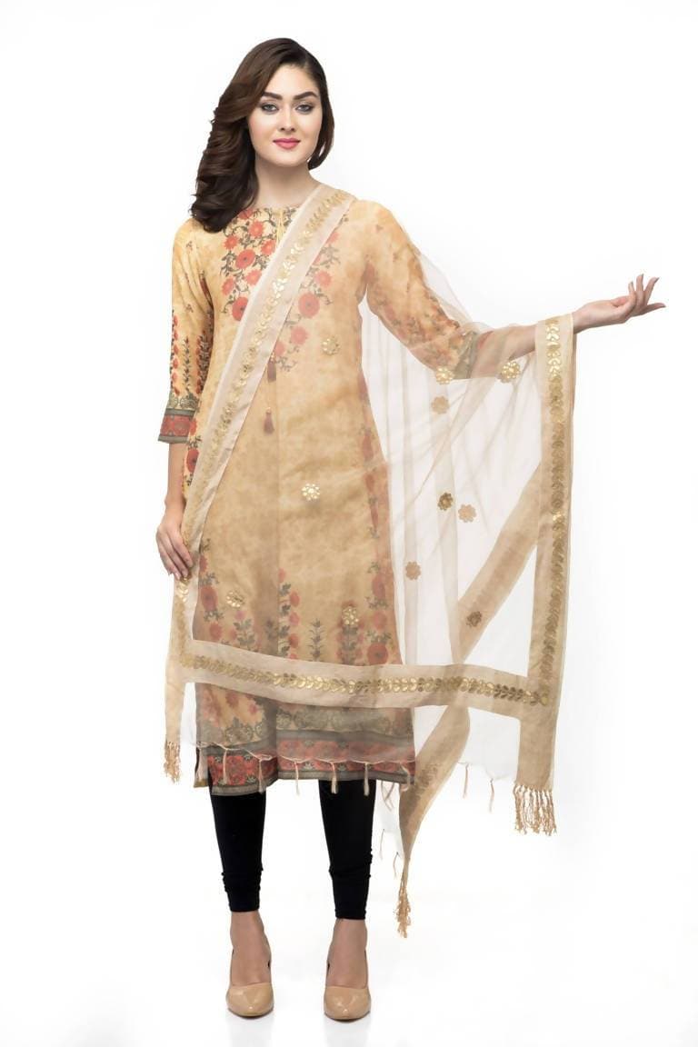 A R Silk Women's Orgenza Cotton Gota Work Golden Fancy Dupatta | Grab2Buy