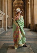 Envy Greensoft Handloom Sik Zari & Thread Work, Contrast Pallu Saree - Rajtex Kube Silk | Grab2Buy