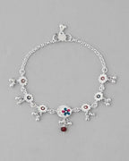 VOJ Set of 2 Stone Studded Circular Shaped Traditional Anklet