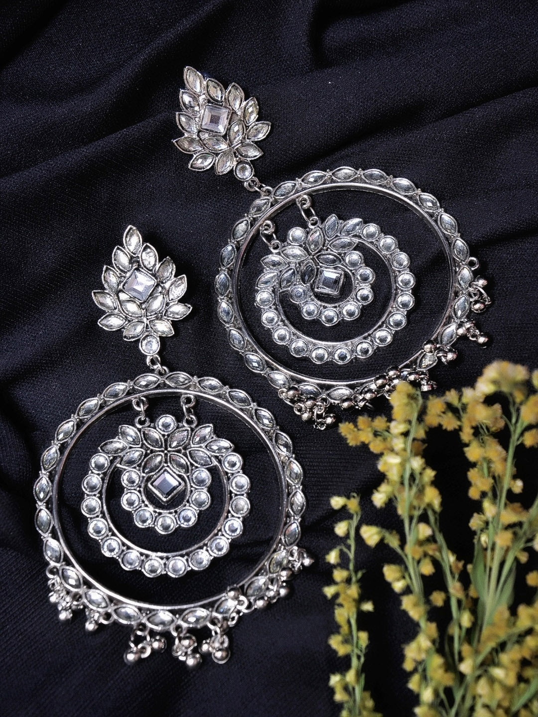 Silver-Plated Alloy Kundan Studded Silver Round Earrings - The Pari | Grab2Buy