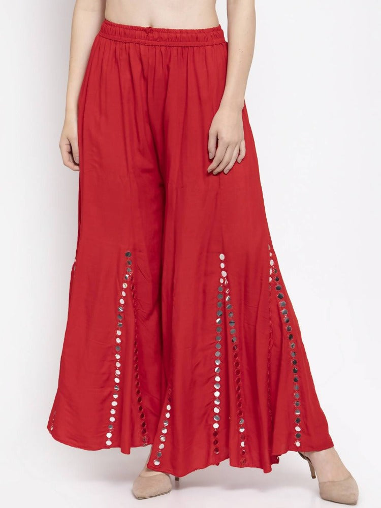 Mominos Fashion Red Mirror Palazzo | Grab2Buy