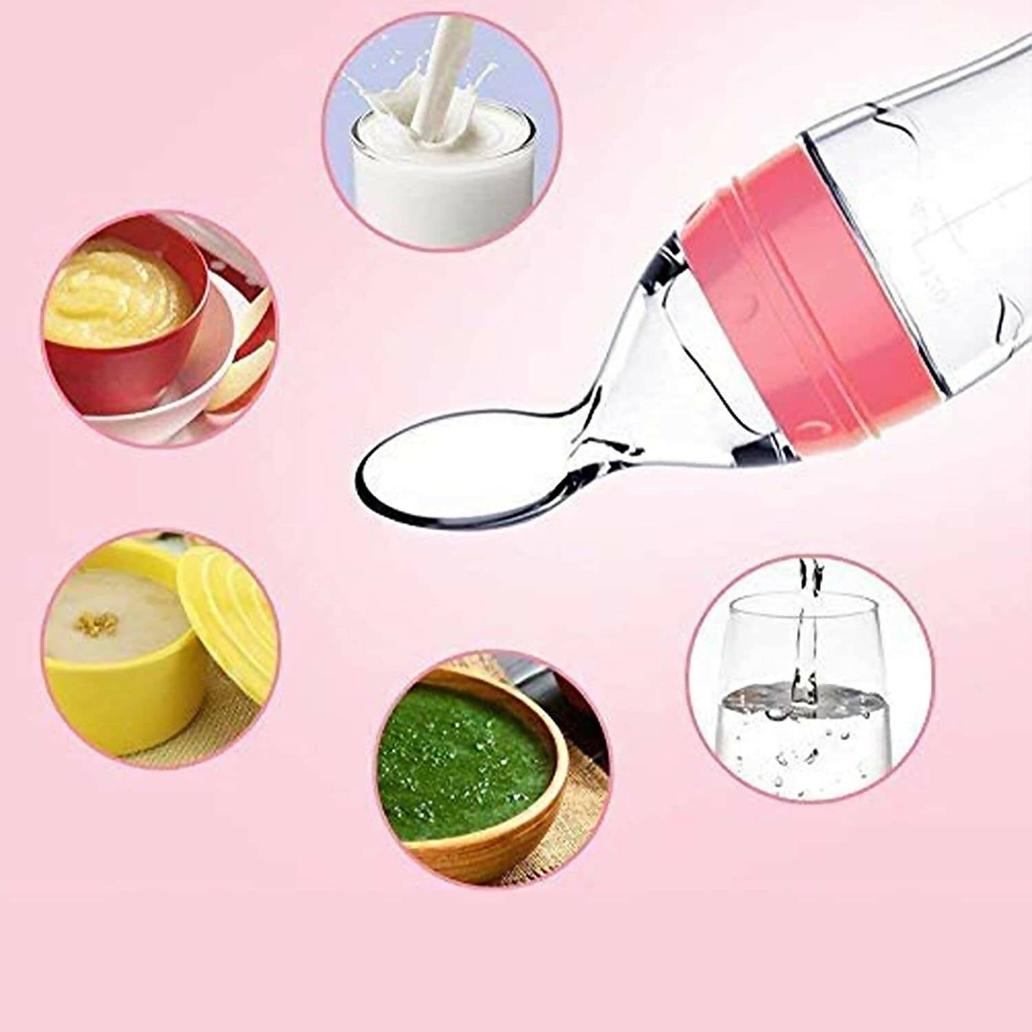 Safe-O-Kid Easy Squeezy Silicone Food Feeder Spoon (Soft Tip) Bottle- Pink- 90mL | Grab2Buy