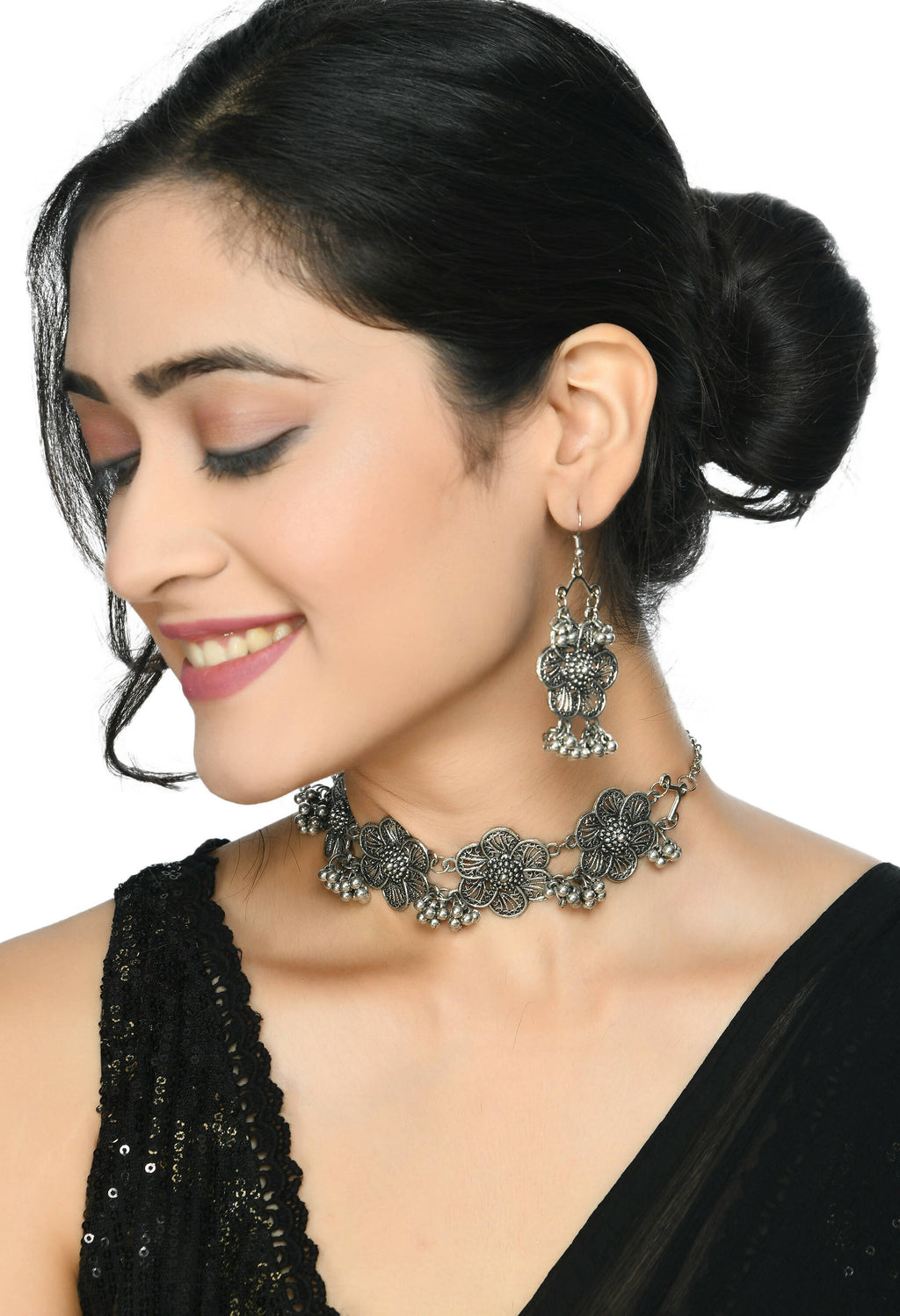 Mominos Fashion Johar Kamal Silver-Plated Brass Finish Floral Desgin Choker For Women | Grab2Buy