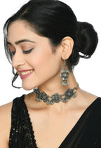 Mominos Fashion Johar Kamal Silver-Plated Brass Finish Floral Desgin Choker For Women | Grab2Buy