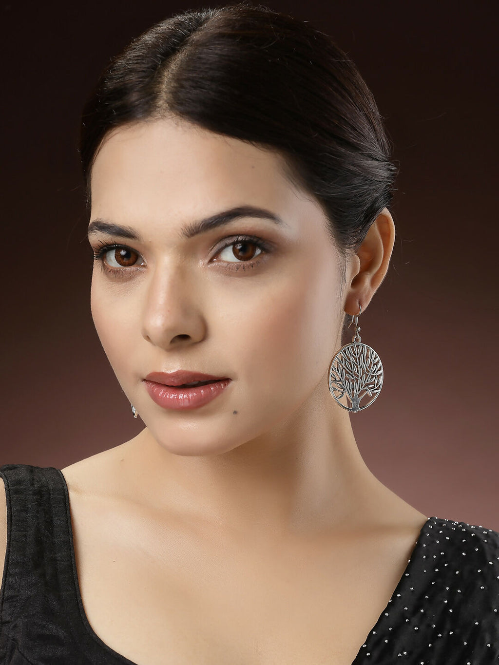 NVR Women's Silver-Toned Circular Shape German Silver Oxidised Drop Earrings | Grab2Buy