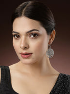NVR Women's Silver-Toned Circular Shape German Silver Oxidised Drop Earrings | Grab2Buy