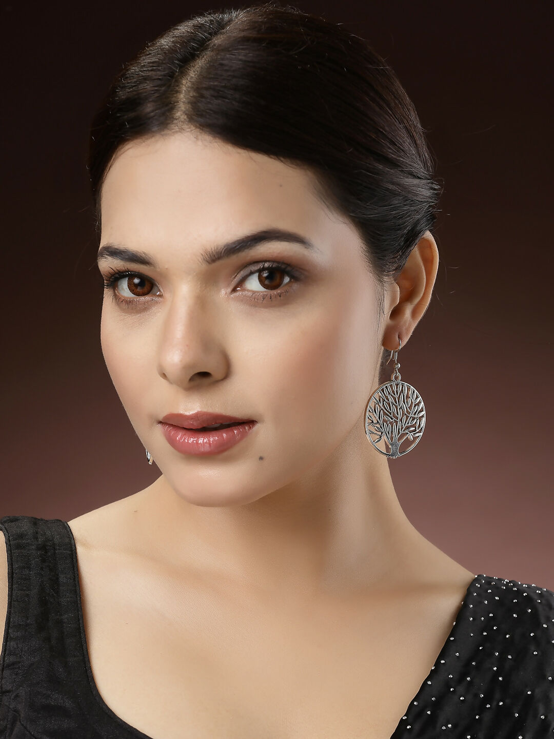 NVR Women's Silver-Toned Circular Shape German Silver Oxidised Drop Earrings | Grab2Buy