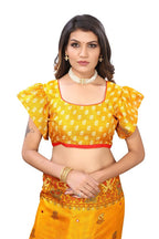 Vamika Yellow Jute Silk Mirror Work Saree | Grab2Buy