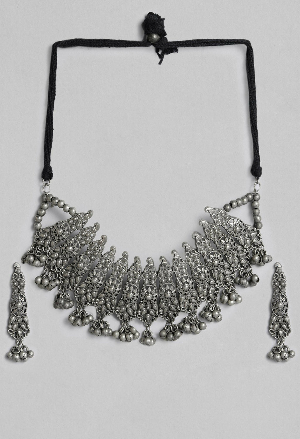 Mominos Fashion Johar Kamal Oxidised Silver-Plated Brass Finish Temple Jewellery with Earrings For Women | Grab2Buy