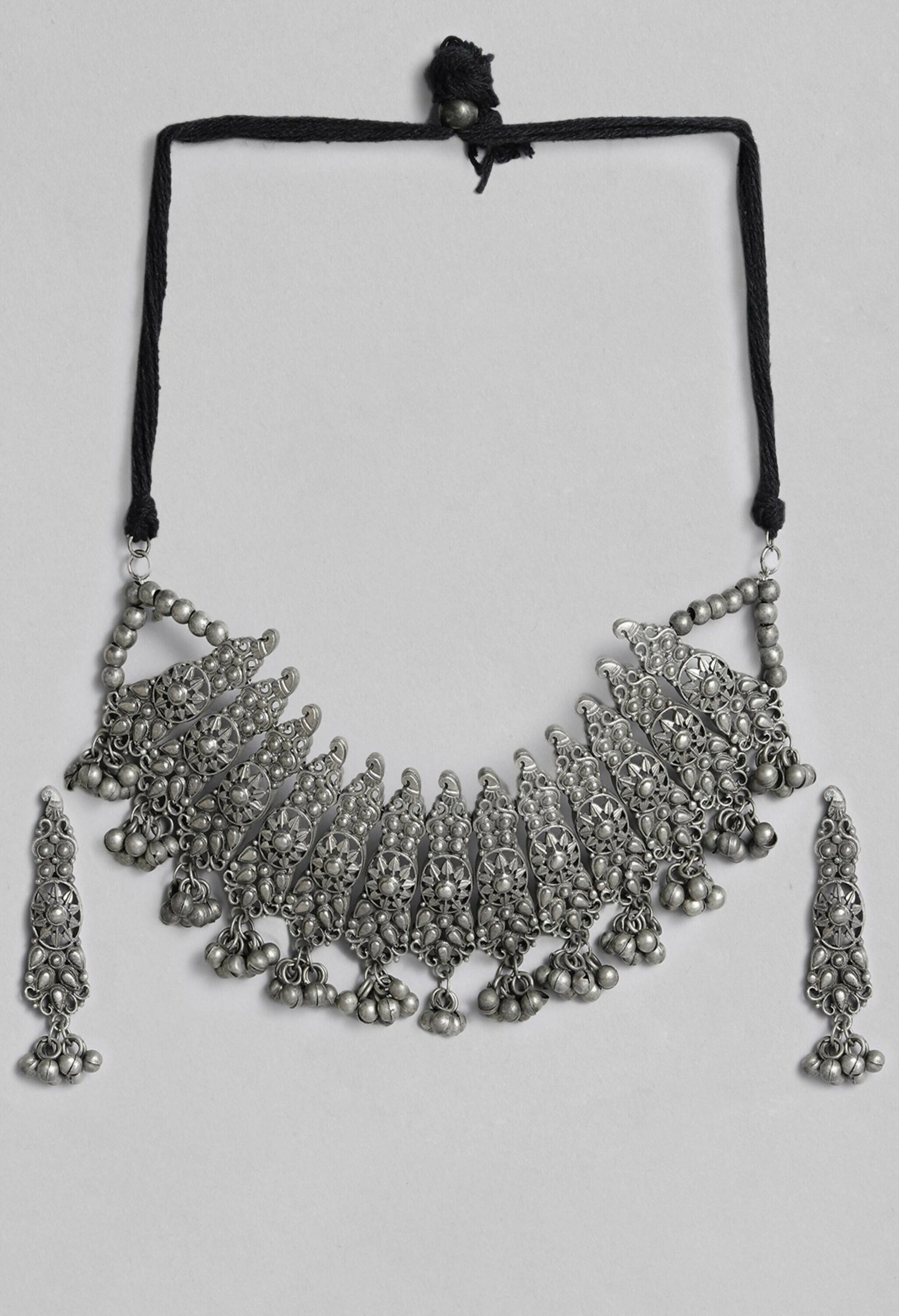 Mominos Fashion Johar Kamal Oxidised Silver-Plated Brass Finish Temple Jewellery with Earrings For Women | Grab2Buy