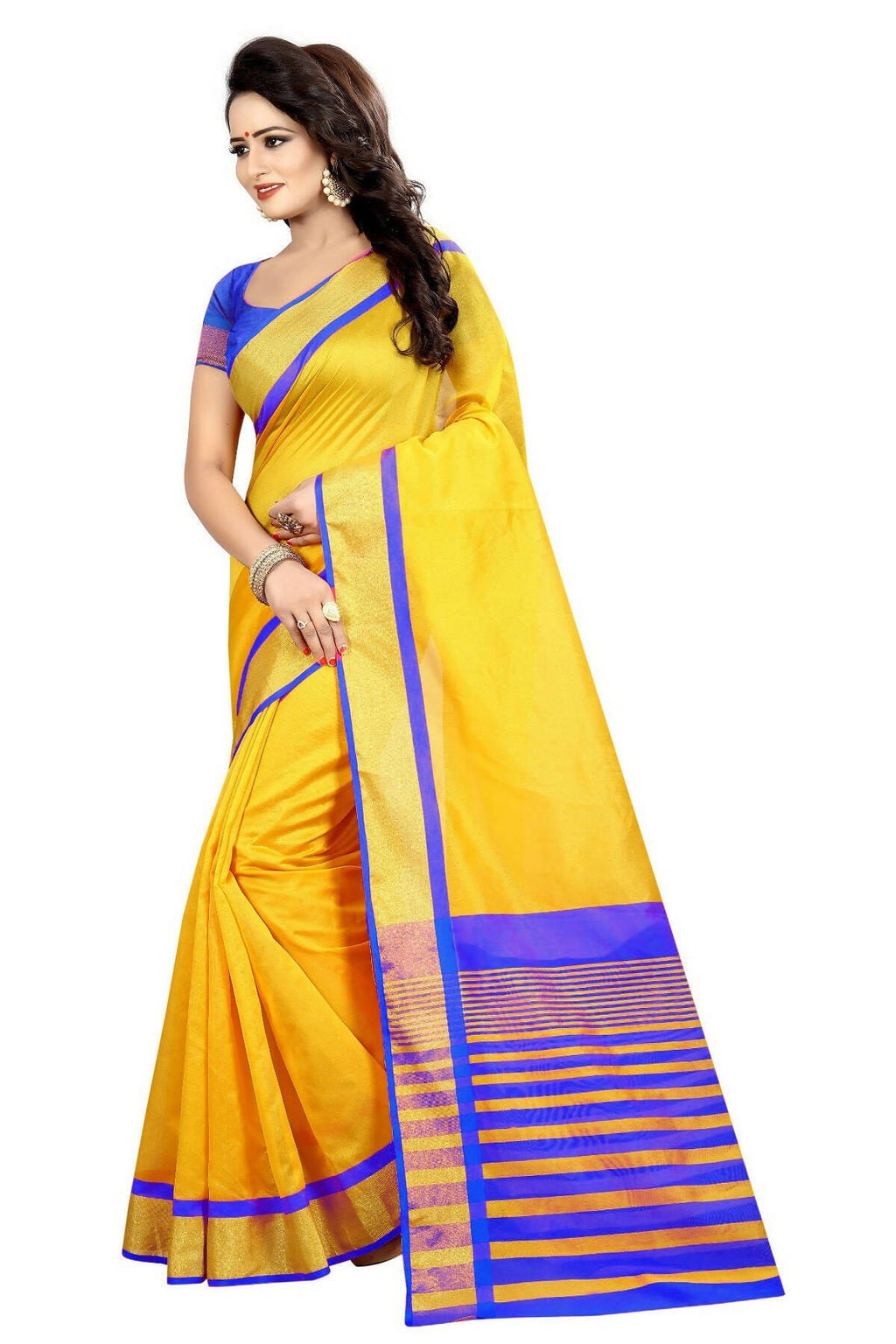 Vamika Yellow Cotton Silk Weaving Saree (MASTANI ROYAL BLUE) | Grab2Buy