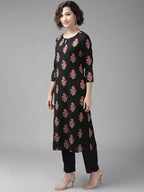 Yufta Black Ethnic Motifs Printed Kurta with Palazzo | Grab2Buy
