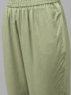 Yufta Women Olive Green Floral Printed Sequined Pure Silk Kurta with Palazzo and Dupatta | Grab2Buy