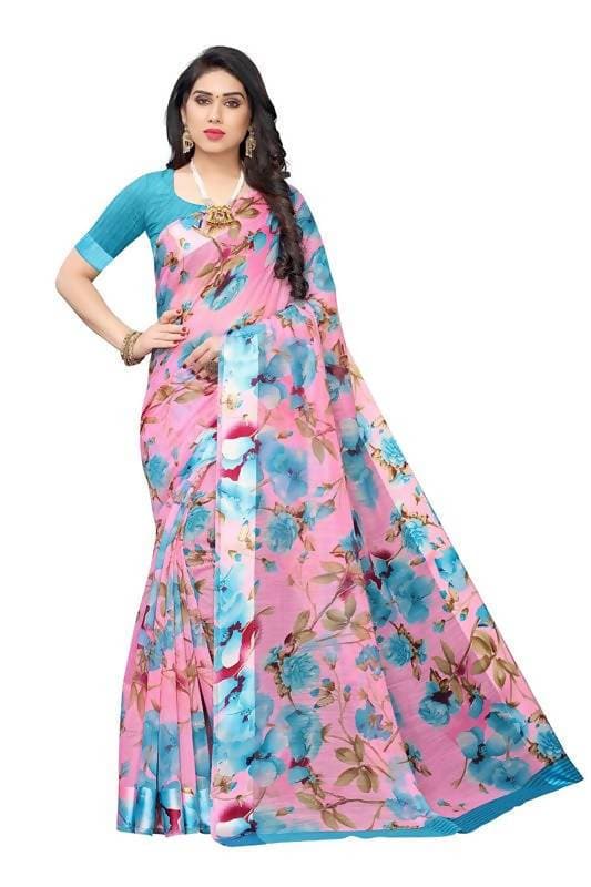 Vamika Pink Linen Satin Border Saree (SONAKSHI 12 BLUE) | Grab2Buy