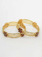 NVR Women's Set of 2 Gold-Polished Artificial Stones Handcrafted Traditional Bangles