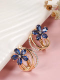 Shining Diva Rose Gold-Polished Blue Floral Studs Earrings | Grab2Buy