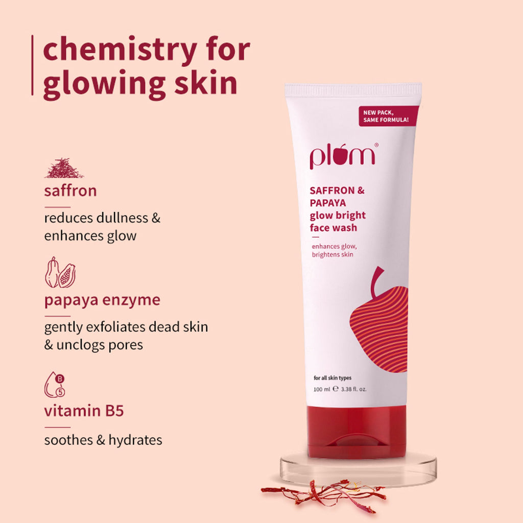 Plum Saffron & Papaya Glow Bright Gel Face Wash For Daily Use - Fights Dullness & Evens Skin Tone | Grab2Buy
