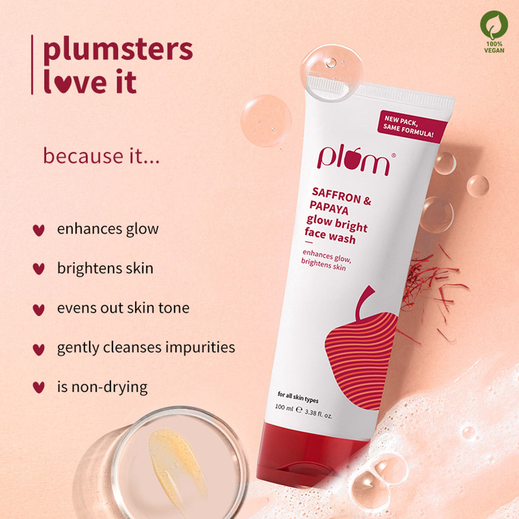 Plum Saffron & Papaya Glow Bright Gel Face Wash For Daily Use - Fights Dullness & Evens Skin Tone | Grab2Buy