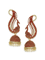 Anikas Creation Red & Gold-Polished Peacock Shaped Jhumkas | Grab2Buy
