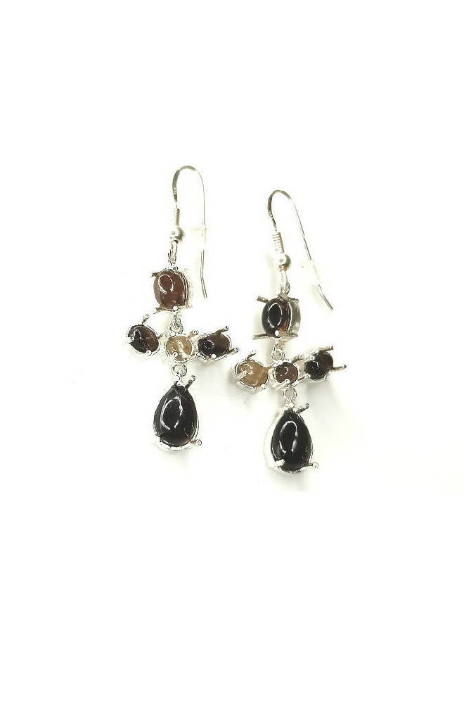 Bling Accessories Smokey Topaz Semi Precious Natural Stone Earrings | Grab2Buy
