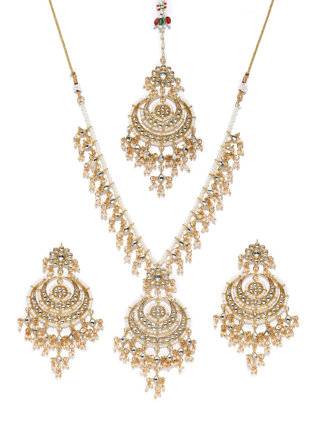Zaveri Pearls Gold-Toned Kundan & Pearls Studded Rani Haar Jewellery Set | Grab2Buy