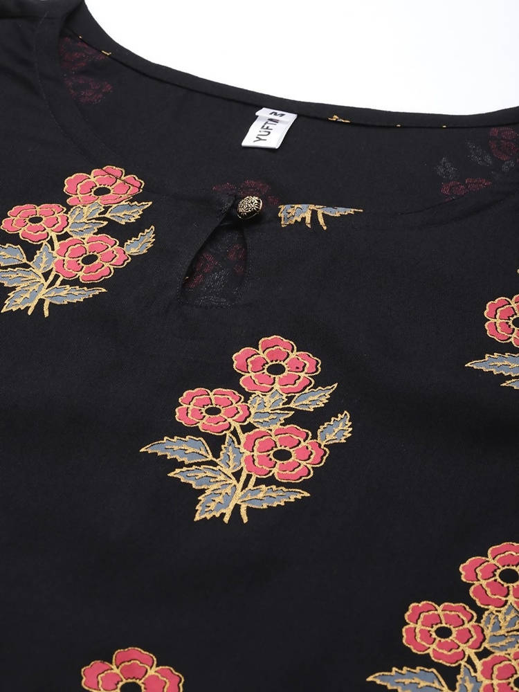 Yufta Black Ethnic Motifs Printed Kurta with Palazzo | Grab2Buy