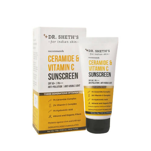 Dr. Sheth's Ceramide & Vitamin C Sunscreen SPF 50+ PA+++ UVA UVB Sun Protection, For All Skin Types | Grab2Buy