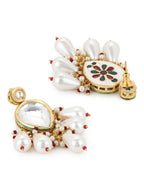 Gold-Toned White Kundan Contemporary Gold-Polished Drop Earrings - Ruby Raang | Grab2Buy