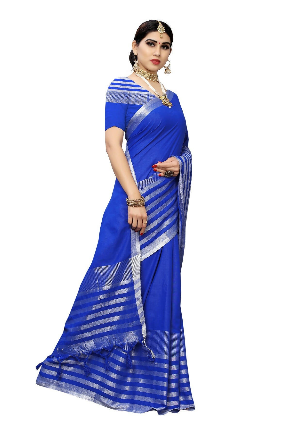 Vamika Blue Cotton Silk Weaving Saree (Twitter Royal Blue) | Grab2Buy