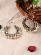 Shoshaa Silver-Toned & White Contemporary Hoop Earrings | Grab2Buy