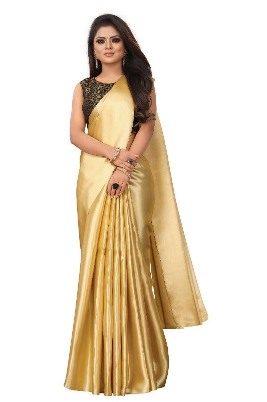 Vamika Golden Satin Designer Saree (PAVITRA GOLD) | Grab2Buy