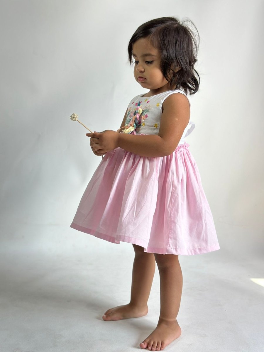 ArthLife White And Pink Unicorn Embroidered Dress | Grab2Buy