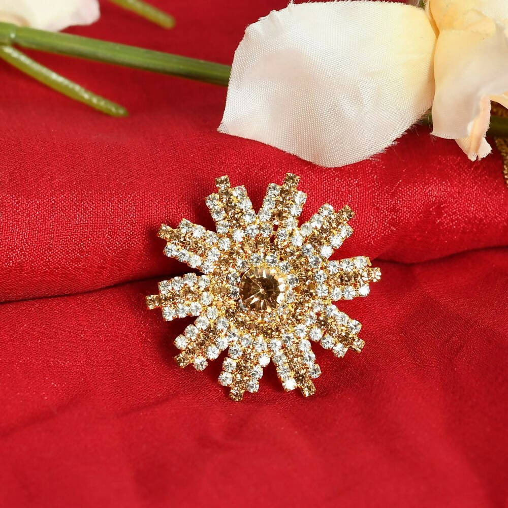Mominos Fashion Joharkamal Gold-Polished AD Studded Adjustable Finger Ring | Grab2Buy