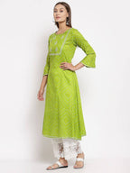 Myshka Women's Green Cotton Printed Full Sleeve Round Neck Casual Dress | Grab2Buy