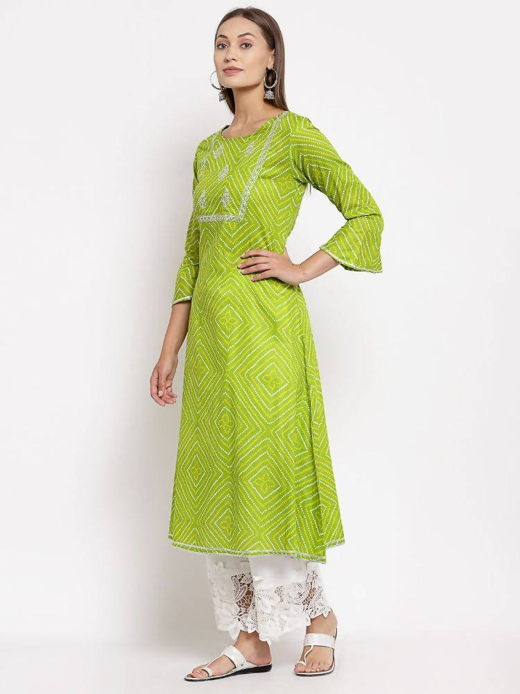 Myshka Women's Green Cotton Printed Full Sleeve Round Neck Casual Dress | Grab2Buy