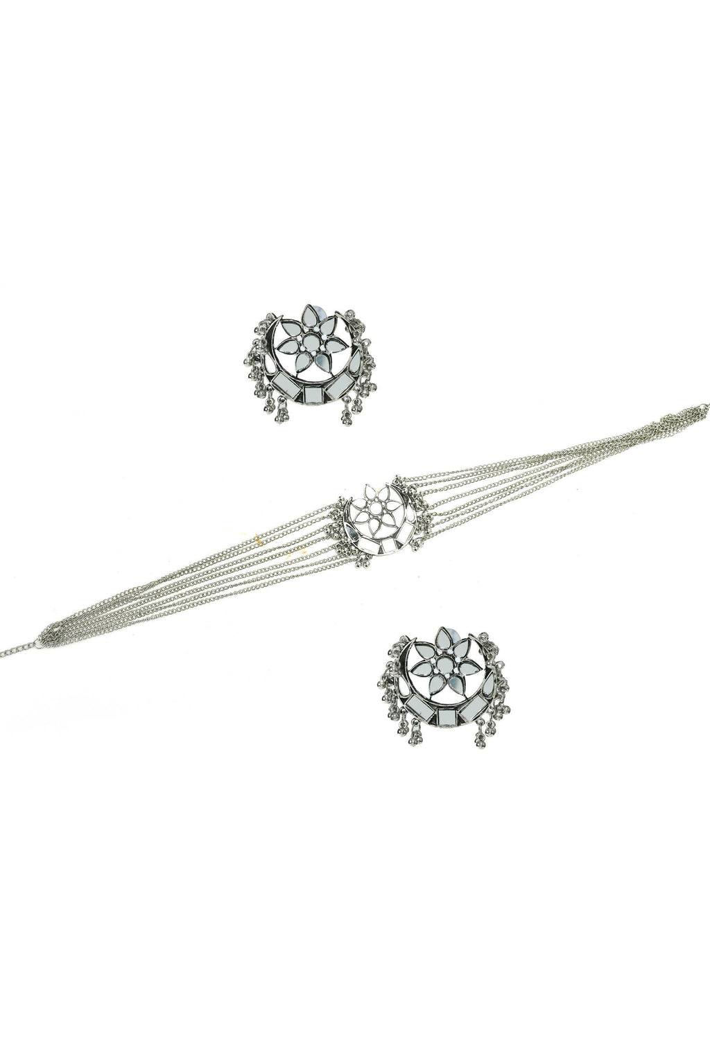 Mominos Fashion Johar Kamal Silver-Plated Brass Finish Mirror Work Choker For Women | Grab2Buy