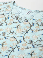 Yufta Women Blue & White Floral Printed Pure Cotton Kurta with Trouser & Dupatta | Grab2Buy