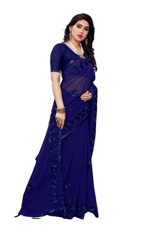 Vamika Navy Georgette Embroidery Saree (GULABO NAVY) | Grab2Buy