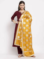 Myshka Women's Beautiful Burgundy Cotton Solid 3/4 Sleeve Square Neck Casual Kurta Pant Dupatta Set | Grab2Buy
