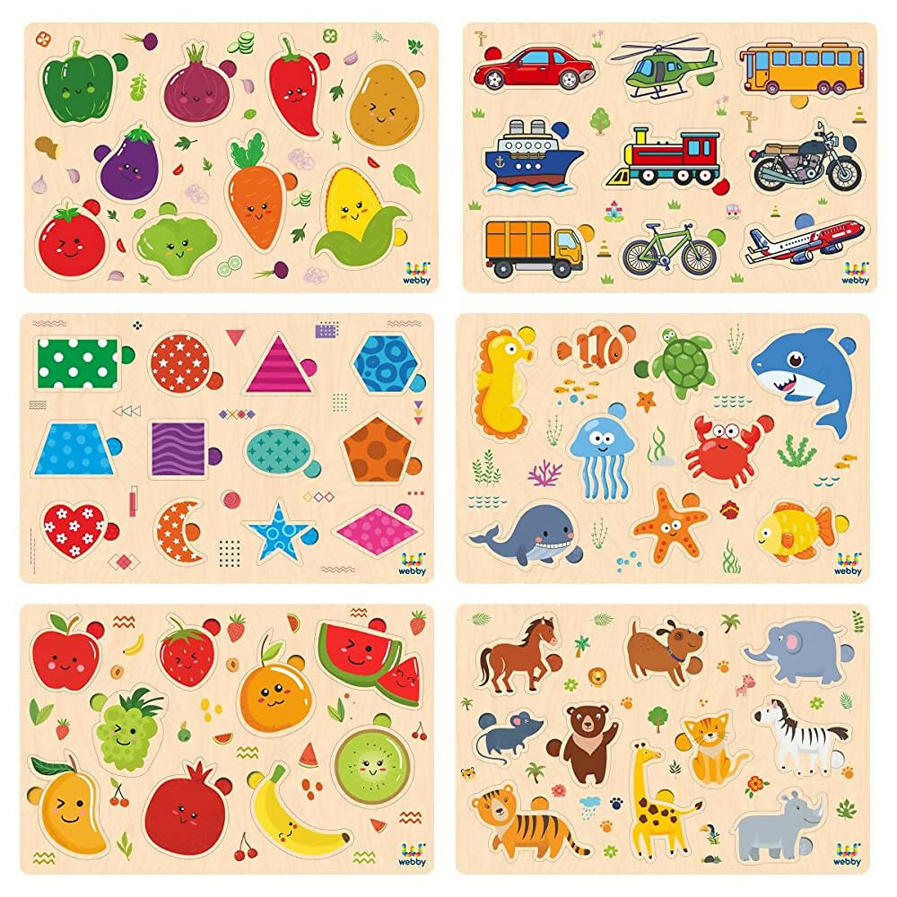 Webby Wooden Educational Puzzle for Preschool Kids- Set of 6