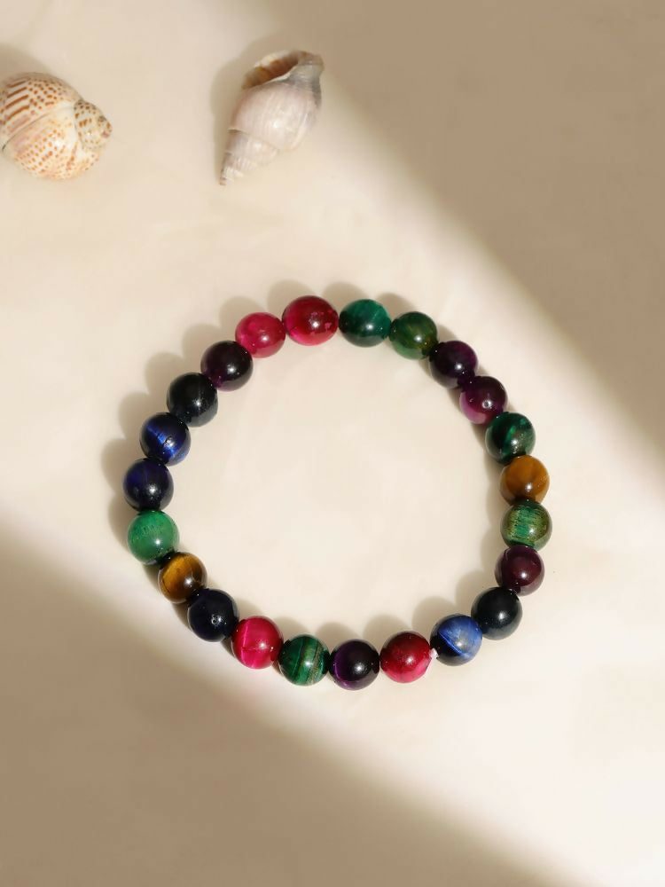 Red Carnelian, Lapis Lazuli, Amethyst and Green Avanturine Multicoloured Cyrstal Beads bracelet - Ruby Raang | Grab2Buy