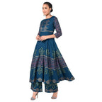Aniyah Latest Cotton Block Printed Straight Kurta Blue Palazzo Set (AN-159K) | Grab2Buy