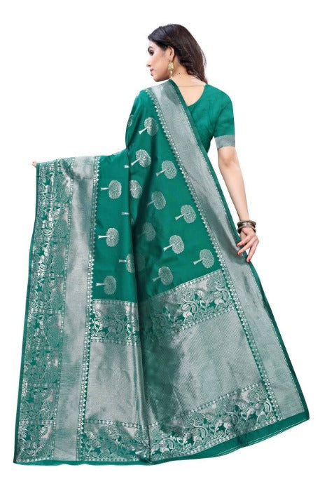 Vamika Banarasi Jacquard Weaving Rama Green Saree (AMEE RAMA) | Grab2Buy
