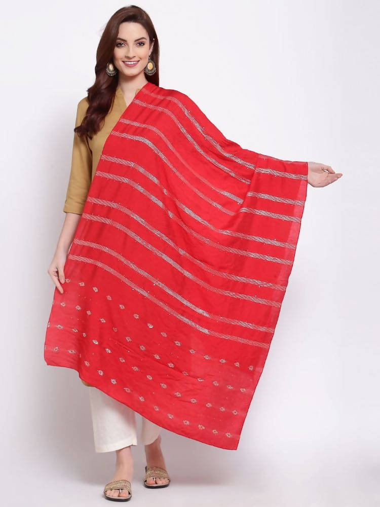 Myshka Women's Red Cotton Silk Printed Casual Dupatta | Grab2Buy
