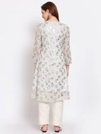 Myshka Women's Grey Printed Georgette 3/4 Sleeve Round Neck Casual Kurta | Grab2Buy