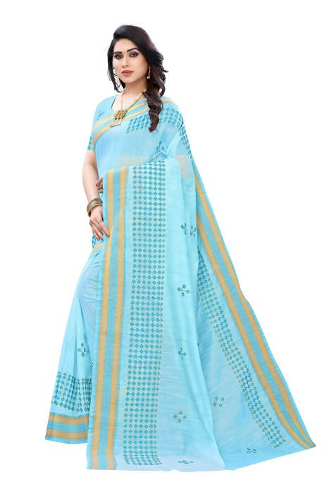 Vamika Embroidery Blue Chanderi Saree (MINI CHECKS BLUE) | Grab2Buy